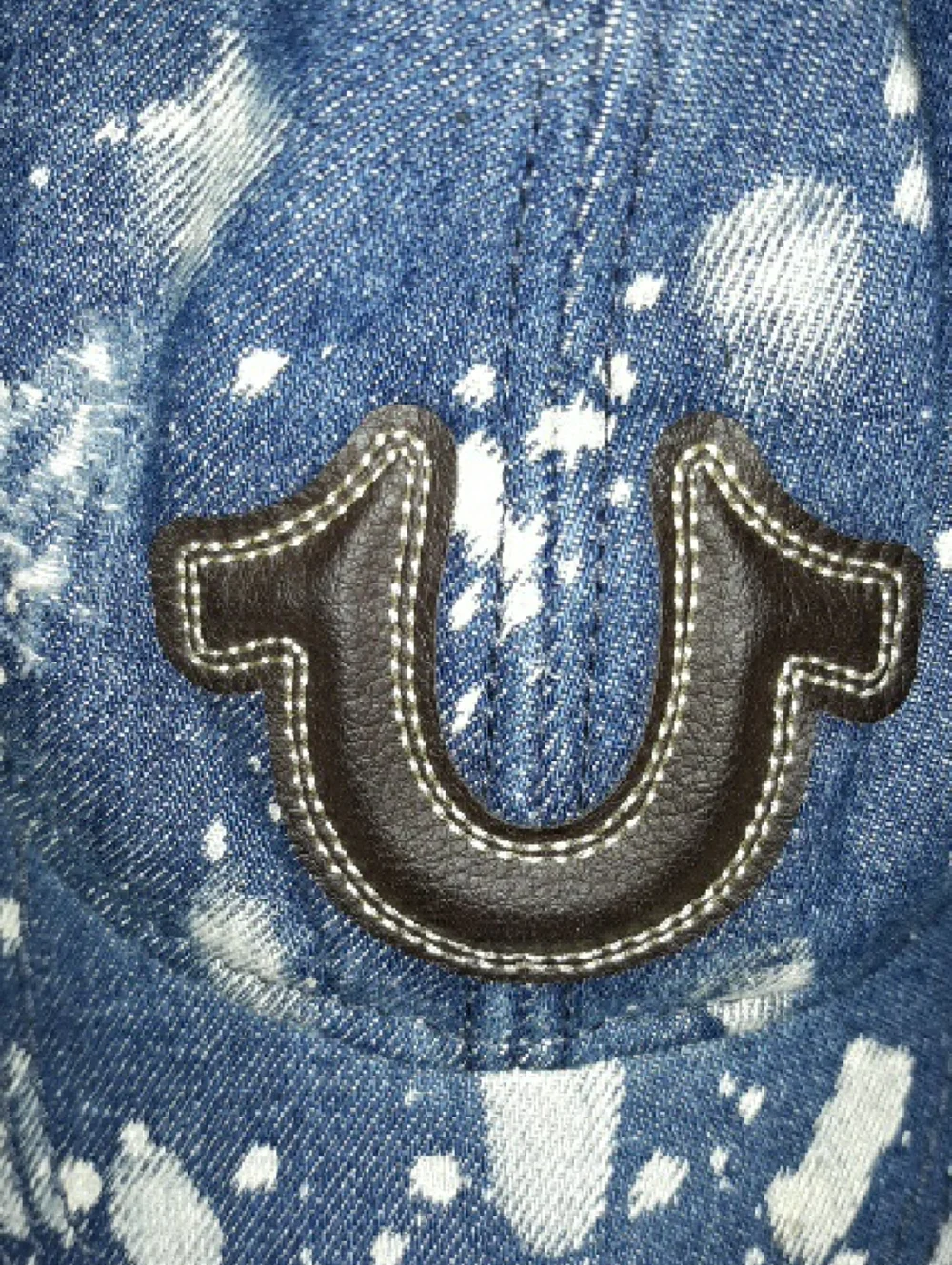 True Religion Logo Distressed/Spotted Blue Denim Hat